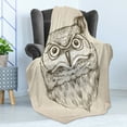 thumbnail image 4 of Owl Soft Flannel Fleece Throw Blanket, Hand-Drawn Sketch of an Owl Head Front View Wildlife Animal Theme, Cozy Plush for Indoor and Outdoor Use, 50" x 70", Dark Brown and Eggshell, by Ambesonne, 4 of 5