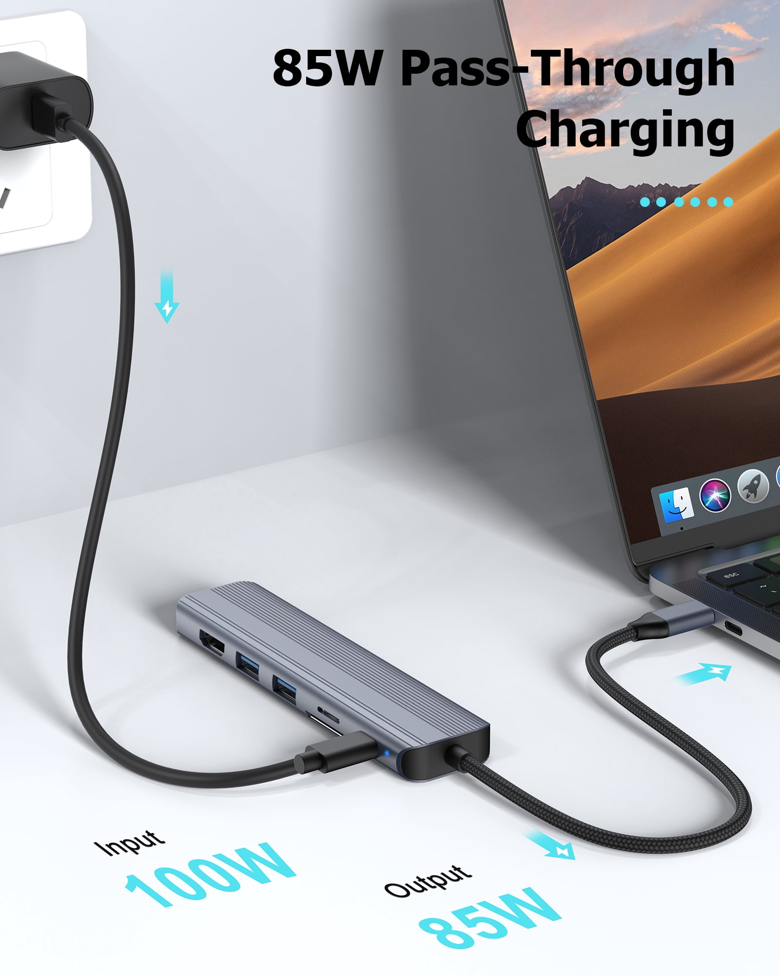 USB C Hub Ethernet HDMI Adapter for Mac MacBook Air/Pro Laptop, Multiport Dock with RJ45 Gigabit Ethernet, 4K HDMI, USB 3.0, SD/TF Card Reader, PD 100W Charging