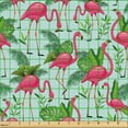 thumbnail image 2 of Ambesonne Flamingo Fabric by the Yard Upholstery, Trippy Tropical Bird Art, 1 Yard, Mint Green Dark Coral, 2 of 5