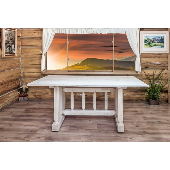 Homestead Collection Trestle Based Dining Table, Clear Lacquer Finish