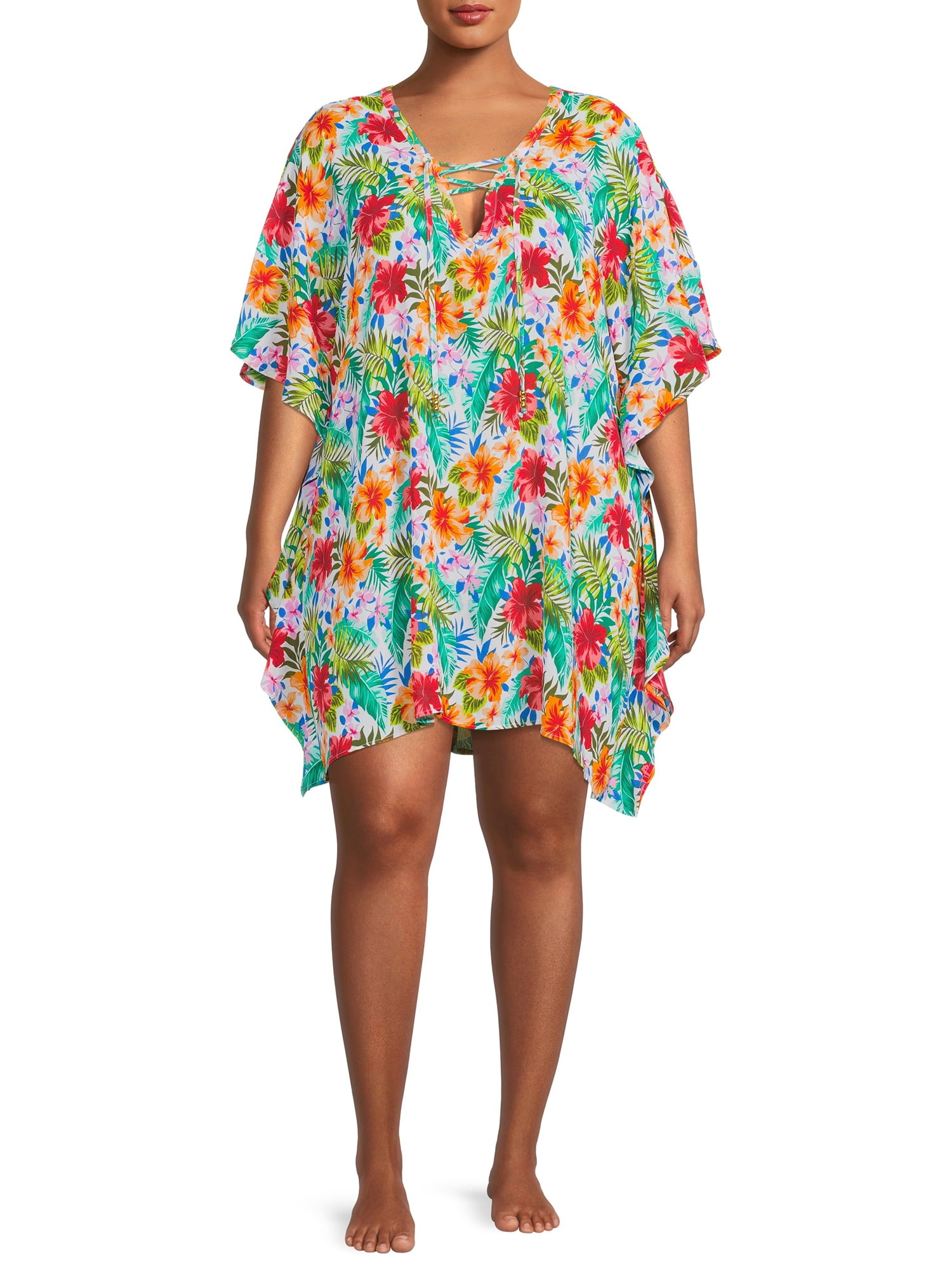 Time and Tru Women's and Women's Plus Size Print Lace-Up Swim Cover-Up ...