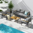 thumbnail image 5 of ELPOSUN Outdoor Coffee Table, Aluminum Modern Patio Coffee Tables with Imitation Wood Top for Balcony Garden Backyard, White, 5 of 6