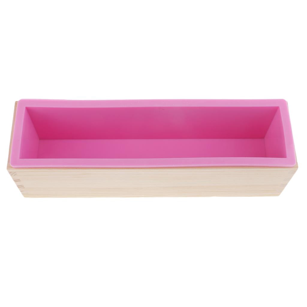 Milageto 900ml/1.2kg Silicone Soap Loaf Mould Wood Box DIY Soap Candle Making Supply Tool Pink