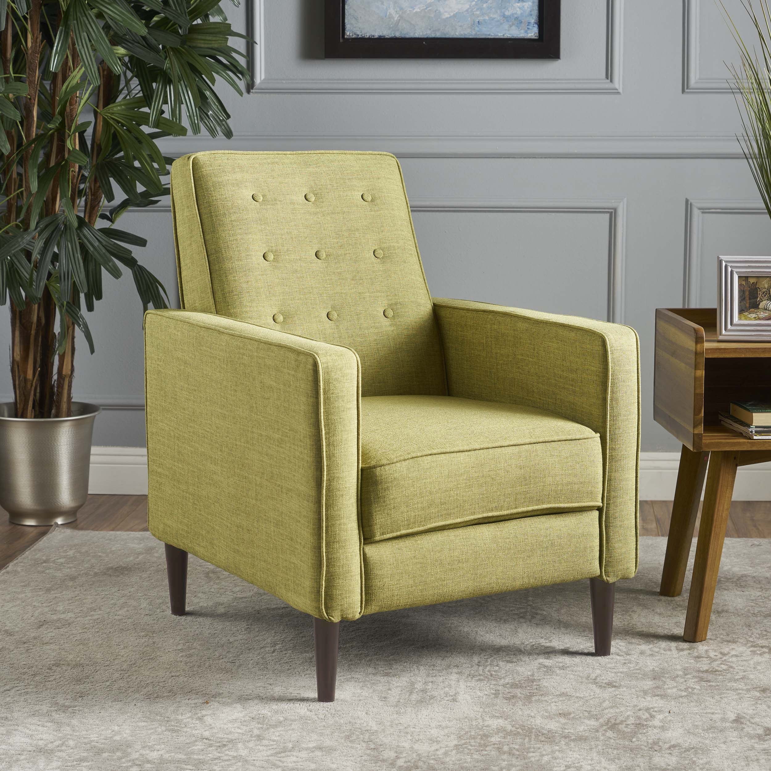 Euroco Modern Fabric Recliner Chair with Espresso Wood Legs, Adjustable Backrest & Plush Upholstery, Space-Saving Design