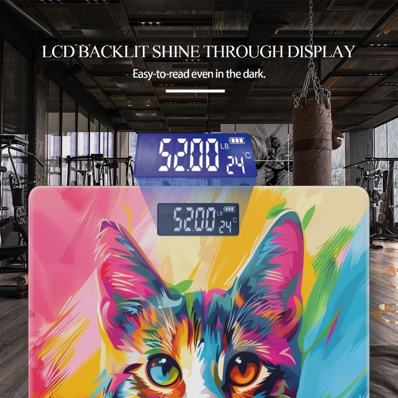 Bathroom Scale, Highly Accurate Digital Body Scale,Precisely Measures Weight up to 400 lbs-Vibrant And Colorful Painting Of Adorable Cat