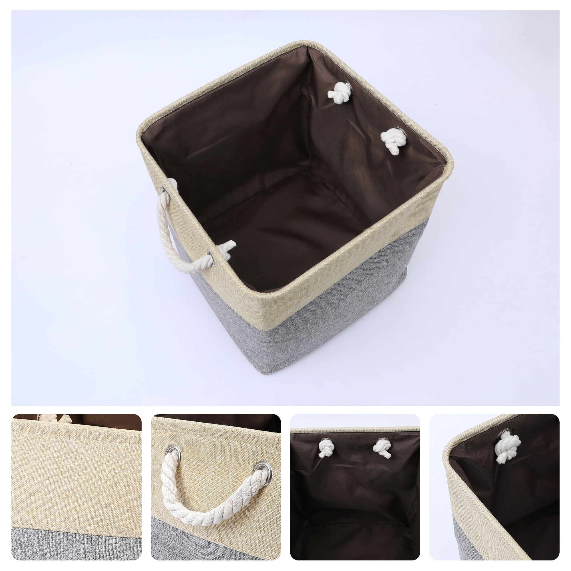 Unique Bargains Square Fabric Storage Basket Bin Beige/Grey 13inch