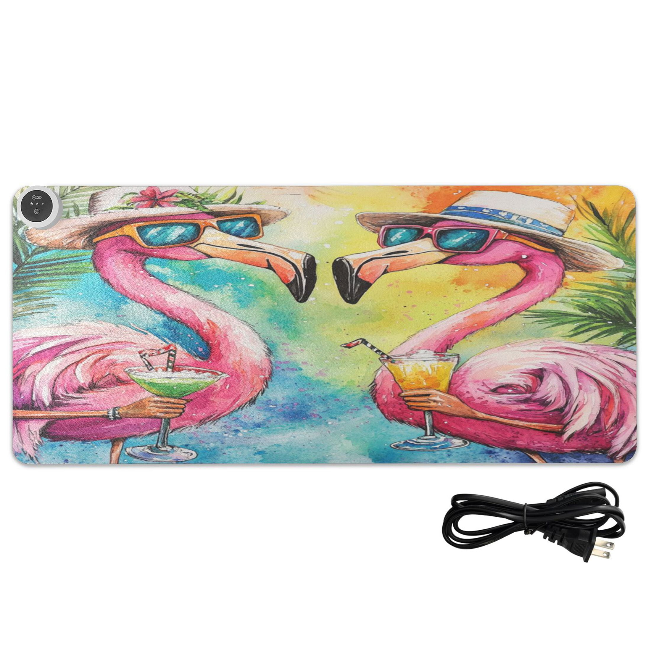 Wobogo Summer Flamingos Heated Mouse Pad Extra-Large Desk Mat With 3 Heating Levels and 3-hour Auto Shut-Off Protection Ideal for Computer Keyboards Home Office Hand-warming Essential 31.5in × 13in