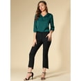 thumbnail image 3 of DARING DIVA Women's Satin Blouse Long Sleeve V Neck Top Shirts 2XL Blue Green, 3 of 6