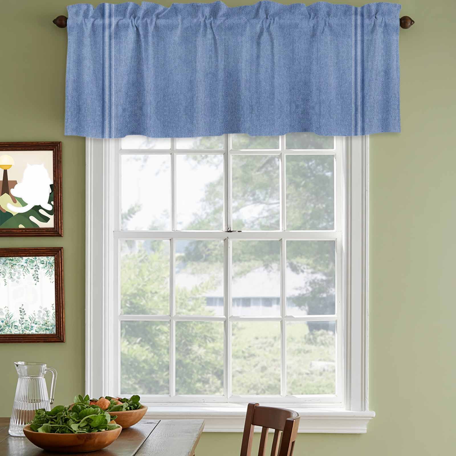 2 Pack Valances for Windows, Blue Window Valances for Living Room/Bedroom/Bathroom, Farmhouse Vintage Abstract Linen Texture Striped Light Filtering Kitchen Curtain Valance 60"W x18" L