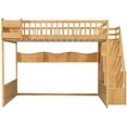 thumbnail image 5 of Euroco Wood Queen Size Loft Bed with Staircase and Wardrobe, Storage Bed with Cabinets and Shelves, Natural, 5 of 13