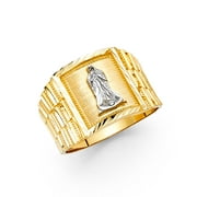 Solid 14k Yellow White Gold Mens Lady Guadalupe Square Ring Big Virgin Mary Band Two Tone 14MM Size 10