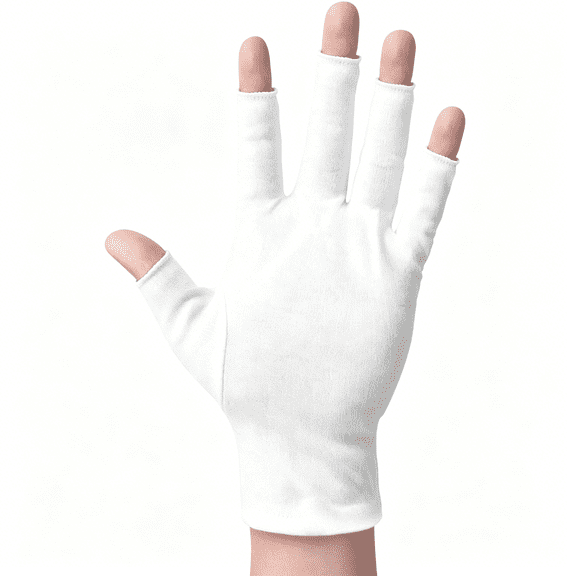 TELOLY 2 Pairs White Cotton Moisturizing Gloves - Fingerless Design with 5 Open Fingertips Per Glove - 100% Cotton - Touchscreen-Friendly Night Gloves for Dry Hands