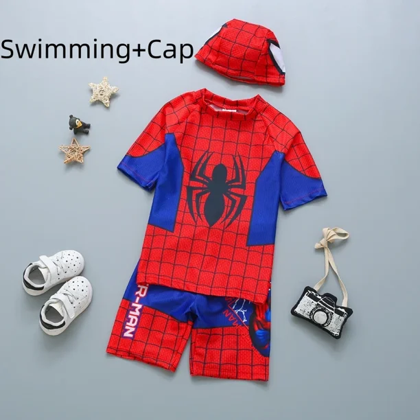 Traje de baño para bebés y niños pequeños, bañador de Spiderman de Los Vengadores, flotador para niños, traje de surf para niños, ropa de playa de dibujos animados con sombrero y gafas