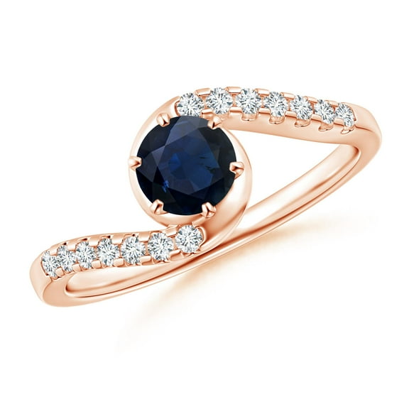ANGARA Natural Prong-Set Sapphire Bypass Ring with Diamond Accents in 14K Rose Gold for Women (Size-5mm) | September Birthstone, Anniversary, Jewelry Gift for Women | Natural Blue Sapphire Ring