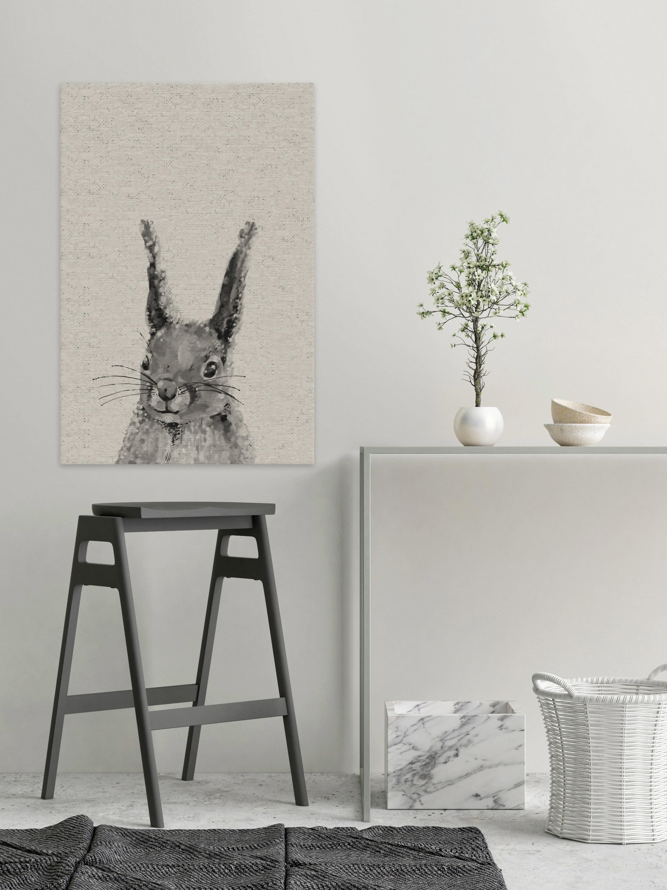 Grey Rabbit III Painting Print on Wrapped Canvas