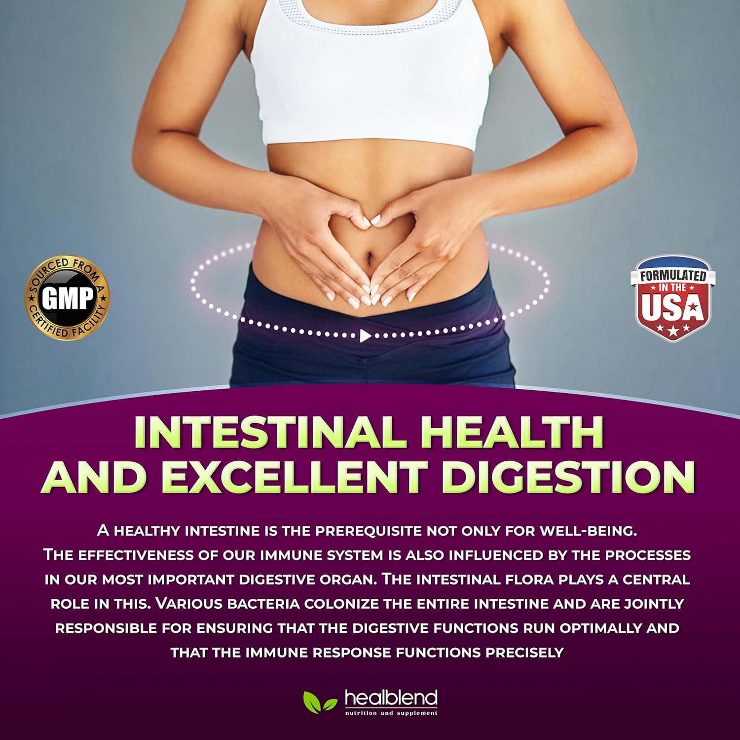 Healblend Blend Probiotic Supplement 750 Million CFU - 6 Strains Probiotics, Supports Immune, Digestive & Gut Health for Women & Men 3 - Pack