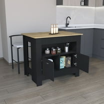 Nmkwnr 35" H Kitchen Island with 2 Doors and 3 Open Shelves, Perfect for Living Room, Dining Room, Kitchen, Black Brown