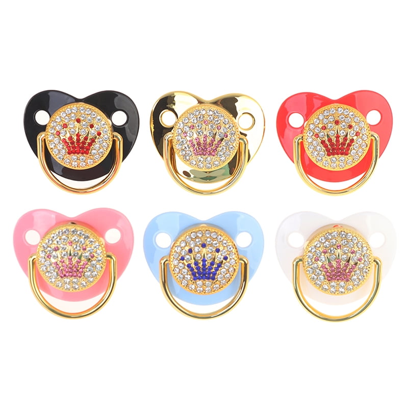 Crown Rhinestones Bling Gold Pacifier Baby Dummy Infant Lollipop Chupeta