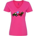 thumbnail image 3 of Inktastic Plaid Christmas Tractor with Cute Reindeer Women's V-Neck T-Shirt, 3 of 5
