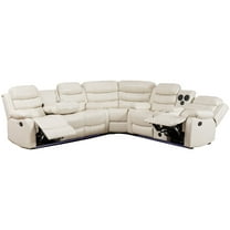 Hybition Faux Leather Living Room Set Modern Reclining Sectional Sofa Set -White