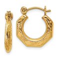 thumbnail image 4 of 14K Yellow Gold Polished Patterned Hollow Hoop Earrings, 4 of 6