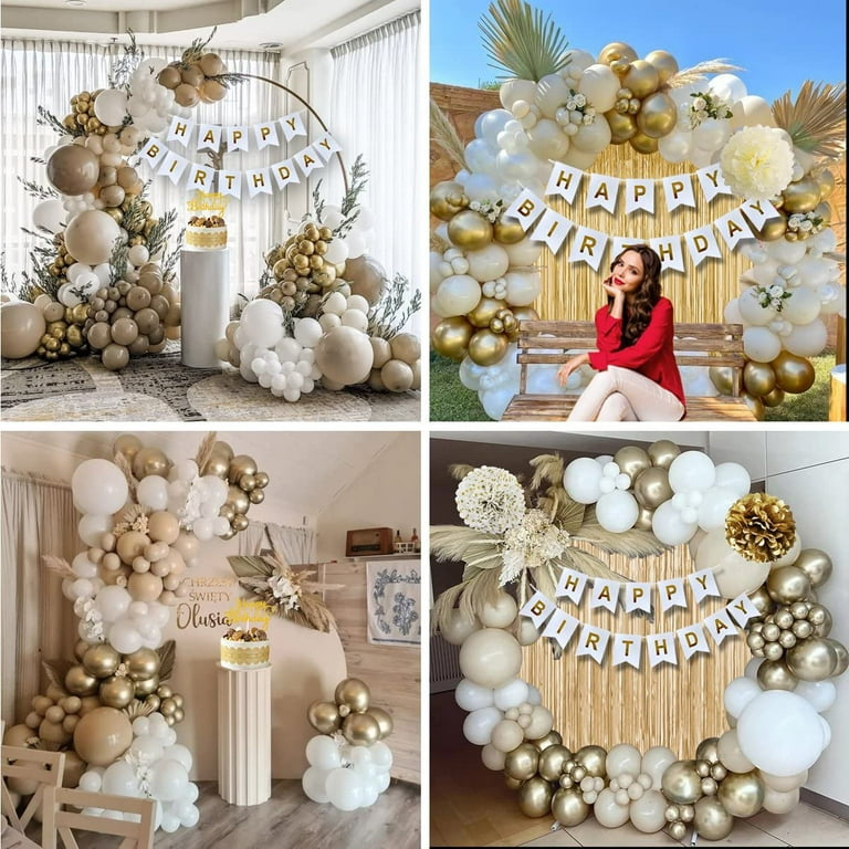 White Sand Gold Balloons Garland Arch Kit,156PCS White Nude Balloons with  Metallic Chrome Gold Latex Balloons for Boho Wedding Baby Bridal Shower