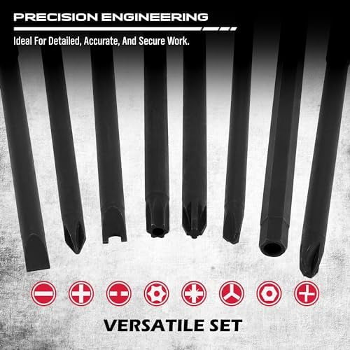 Extra Long Security Bit Set: 32-Piece S2 Steel Screwdriver Drill Bits for Tamper-Proof Screws, 6" Torx, PoziDriv, Spanner, Tri-Wing - Universal 1/4" Hex Shank for Electric, Impact Drills