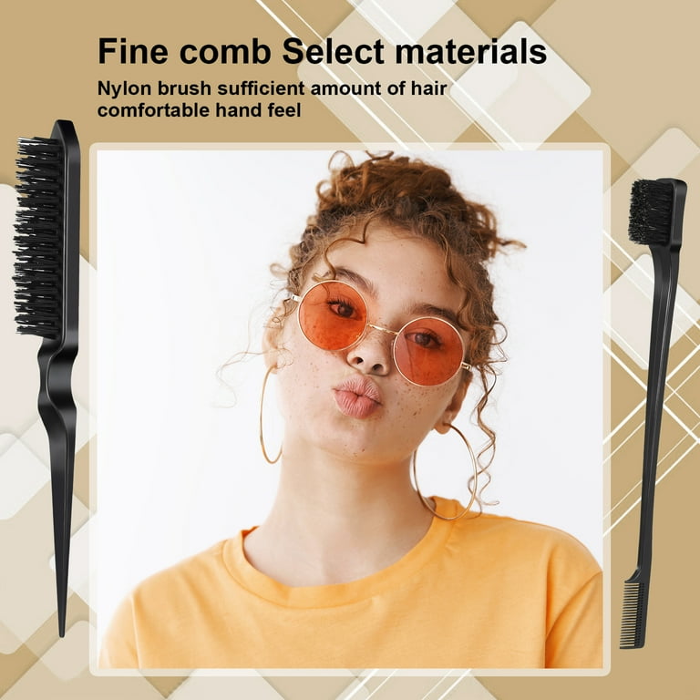 Hengguang 13Pcs Black Hair Styling Combs Set, Include Bristle Hair Brush, Edge Hair Brush, Sturdy Rat Tail Comb with10Pcs Sectioning Clips