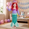 thumbnail image 3 of Jurebecia Little Girl Mermaid Princess Costume Sequins Dress up Long Sleeves Role-Playing Red 3-4 Years, 3 of 14