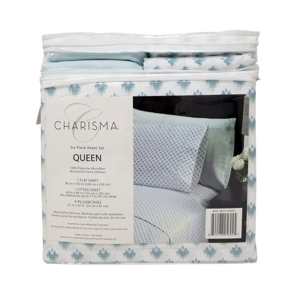 Charisma Queen 100 Polyester Microfiber 6 Piece Sheet Set Ikat Geo