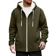 thumbnail image 2 of Men's Hooded Sweatshirt Warm Fleece-Lined Long-Sleeve Zipper Athletic Pullover Hoodie with Pockets Olive Green M, 2 of 8