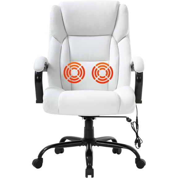 PayLessHere 500lb Big & Tall Office Chair - PU Leather w/Massage & Lumbar Suppor for Adults, White