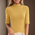 thumbnail image 2 of ManxiVoo Women's Slim Fit Sweater Half Neck Mid Sleeve Base Layer Top For Comfortable Layering And Everyday Fashion M Size Yellow, 2 of 9