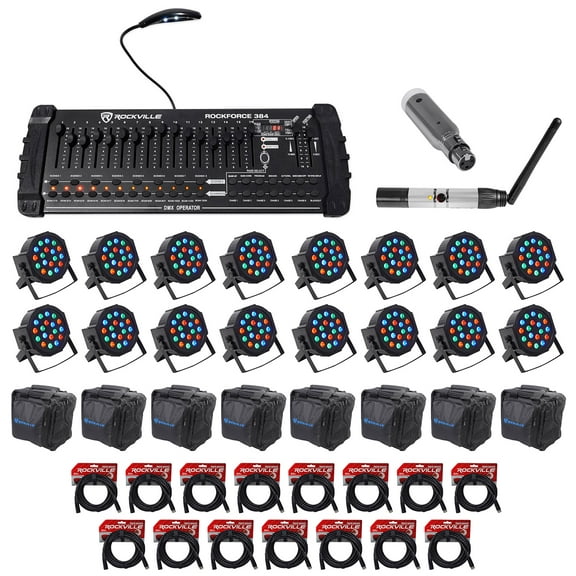 Rockville 384-Channel DMX Controller Lighting Transmitter Receiver 16 Par Lights