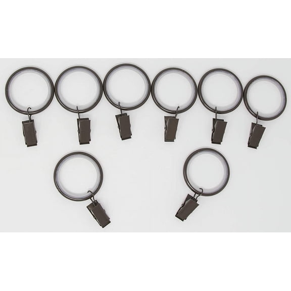 Set of 8 Curtain Drapery Rings with Clips, 1.5-inch Inner Diameter, Nylon Insert Quiet Smooth, Bronze
