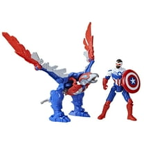 Marvel: Mech Strike Mechasaurus Captain America and Redwing Kids Toy Action Figure for Boys and Girls Ages 4 5 6 7 8 and Up (4”)