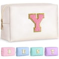thumbnail image 1 of TOPEAST - Neceser de maquillaje preppy, pequeño neceser de viaje para mujer, de piel sintética, impermeable, con cremallera, regalo de cumpleaños personalizado para mujer y niña (blanco perlado Y), 1 of 5
