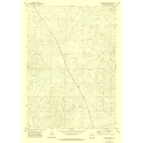 Topographical Map - Rawhide School Wyoming Quad - USGS 1971 - 23 x 32.61 - Vintage Wall Art