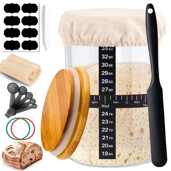 Fabulas Sourdough Starter Kit, 32oz Wide Mouth Glass Sourdough Jar, Reusable Sourdough Bread Baking Supplies