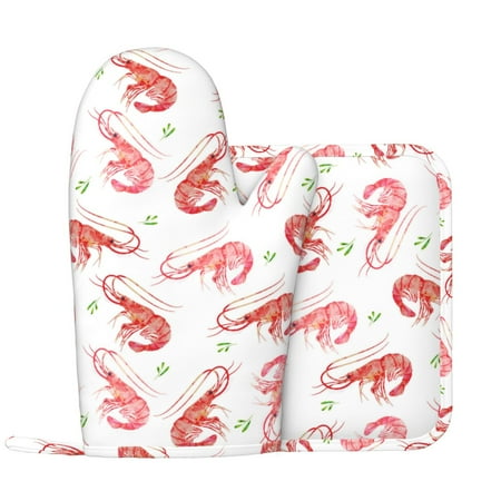 

Oven Mitts and Pot Holders Sets Shrimp Seaweed Non-Slip Silicone Oven Gloves Potholders Cotton Lining Heat Resistant Gloves Hot Pads for Kitchen Cooking Baking