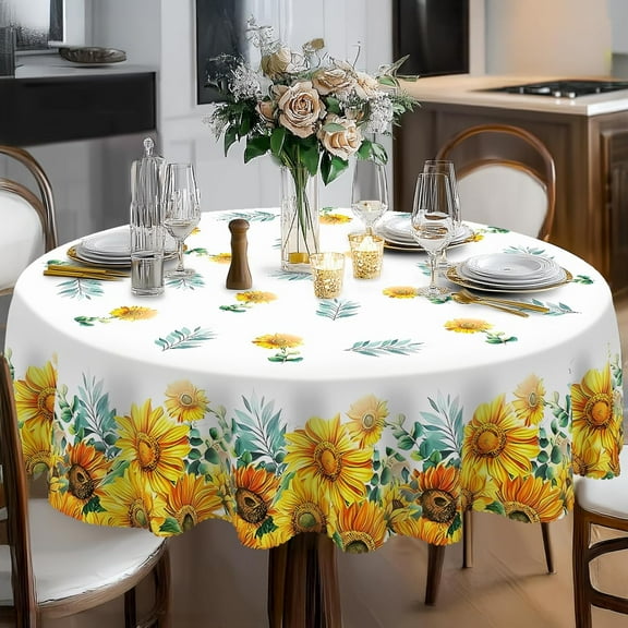 Sunflower Round Tablecloth 70inch,Tablecloth Waterproof and Wrinkle-Free, Boho Table Covers, Summer Decorations for Home