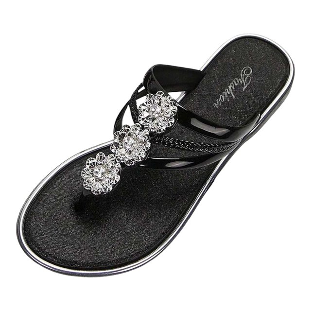 Rinsvye Cool Slippers Female Soft T Strap Sandals for Women Soled Non Slip Wear Pool Sandals Women Resisting Flat Beach Flops Rhinestone Sandals for Women Lady Sandals Women Slippers