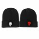 thumbnail image 3 of Gorro de invierno cálido negro elástico Quackity Knit Cuffed Beanie Hat para hombres y mujeres con bordado de esqueleto blanco, 3 of 3