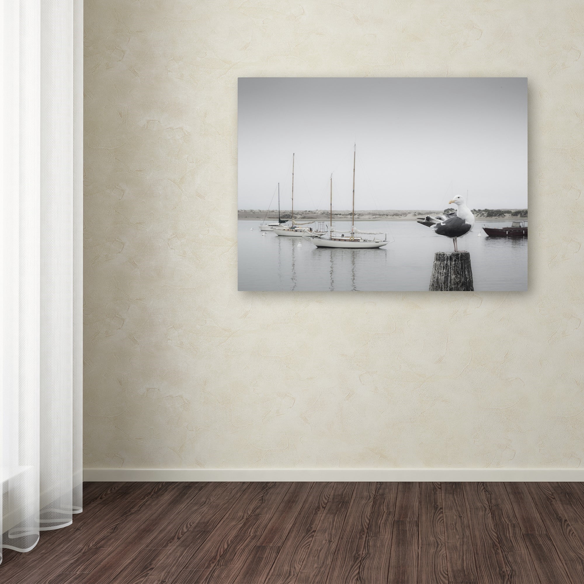 Trademark Fine Art "Four Boats and Seagull" Canvas Art by Moises Levy