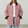 thumbnail image 5 of Qualvora Women's Barn Jacket, Corduroy Collar Button Front Utility Coat, Long Sleeve Patch Pockets Solid Color, Fall Winter Casual Workwear Everyday Wear, Women's Trendy, 5 of 9