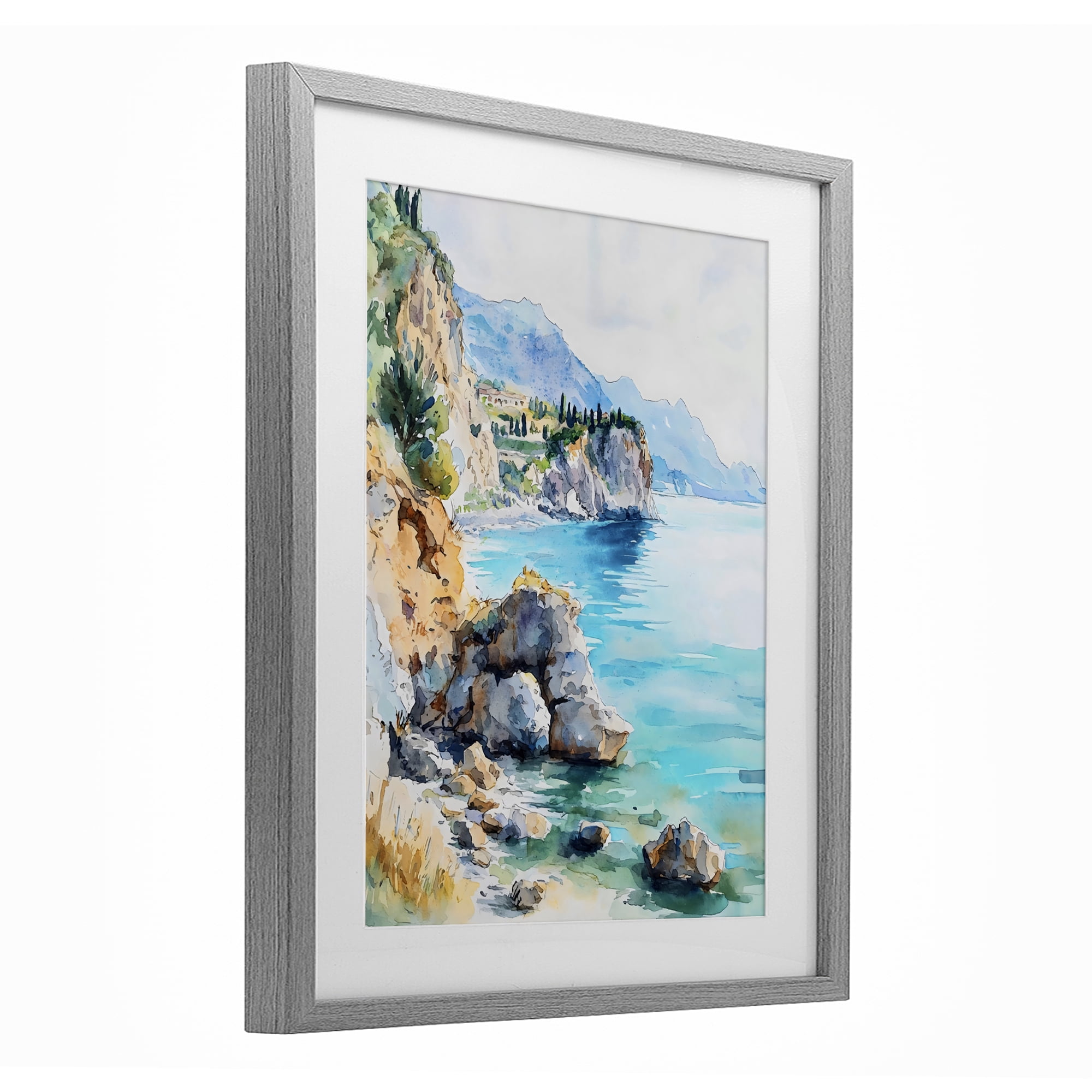 Stupell Industries Azure Italian Coastline Gray Framed Print Under Glass, design by LSR Design Studio