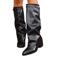thumbnail image 5 of RotHome Women Knee High Boots Wide Calf Chunky High Heel Pointed Toe Fashion Fold Over Boots for Women Pull On Trendy Fall Winter Tall Boots, 5 of 7