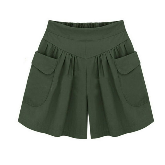 aidice Plus Size Shorts for Women Summer Casual Loose Ruched High Waisted Wide Leg Shorts with Pockets