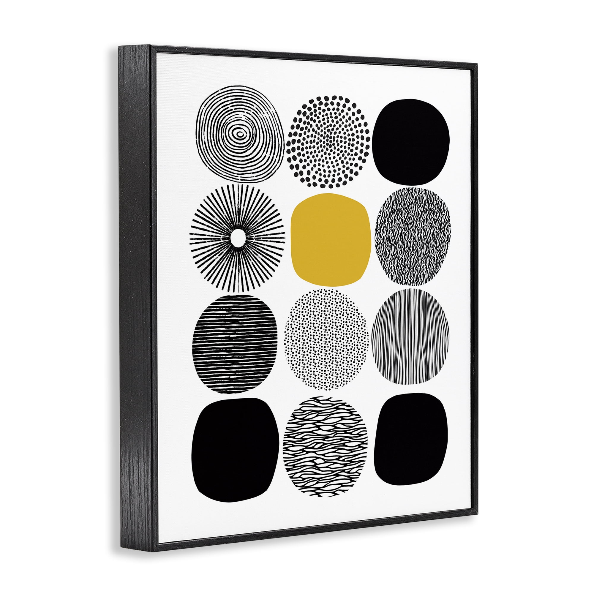 Stupell Industries Patterned Circles Yellow Accent Abstract Painting Black Framed Art Print Wall Art, 16 x 20