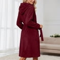 thumbnail image 5 of Arlun Women's Coral Hooded Sleepwear Robes Long Thick Nightgown with Pockets Comfy Soft over the Knee Length Bathrobes Fashion Solid Color Simple Stylish Loungewear One Size, 5 of 6